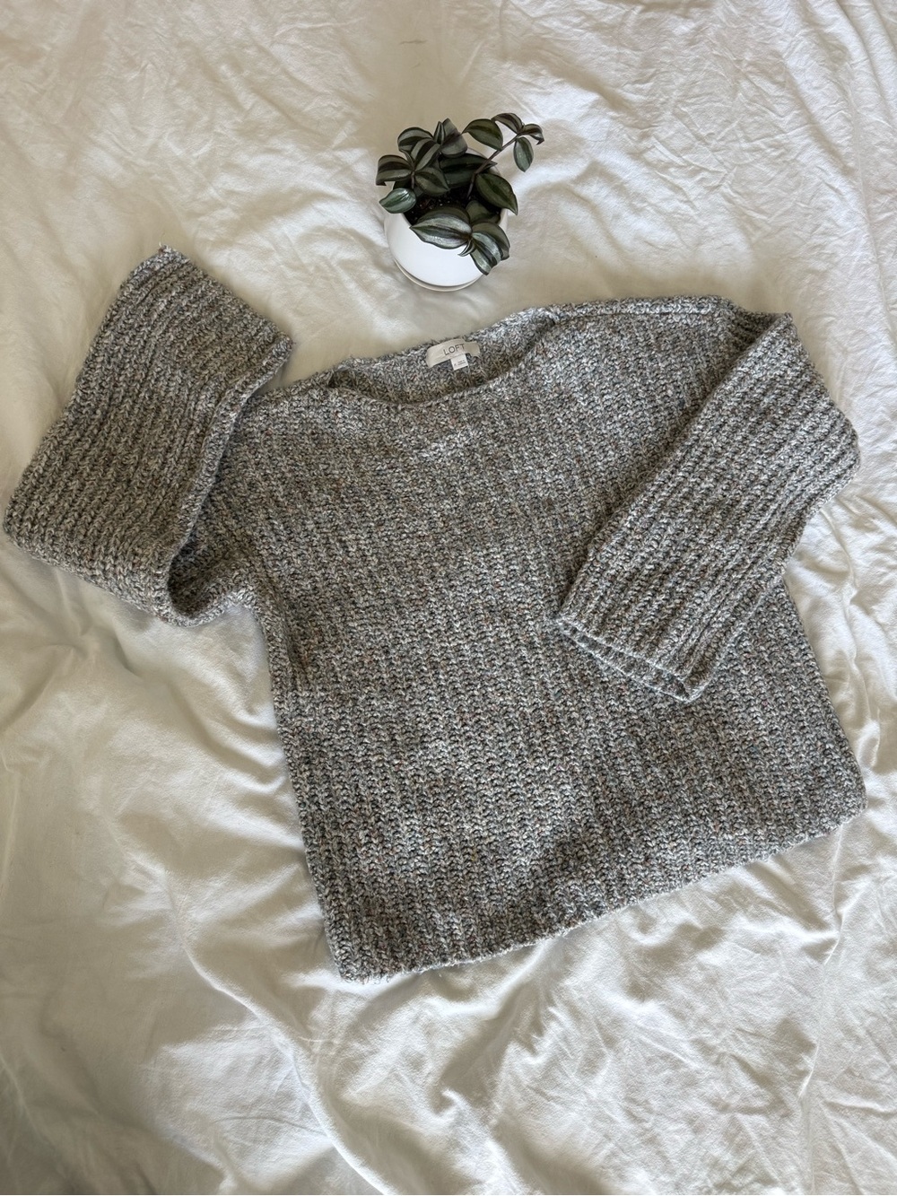 LOFT Marled Gray Crewneck Sweater